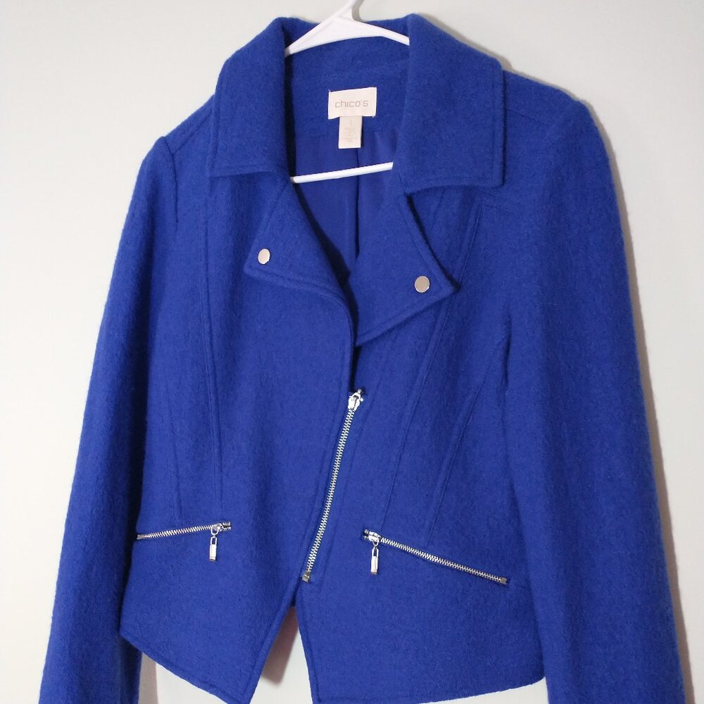 NWOT Chico's Boiled Wool Moto Jacket Size 1